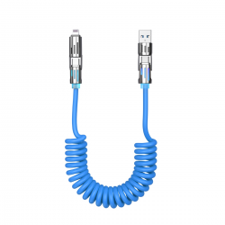 [2 Pack] 4 in 1 Coiled Lightning Cable, 65W Retractable USB Charger - Blue