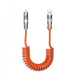   [2 Pack] 4 in 1 Coiled Lightning Cable, 65W Retractable USB Charger - Orange