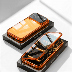 iPhone 17 Pro Max Aluminum Alloy Phone Case - Privacy Screen Lens Protection Orange iPhone 17 Pro Max Metal Privacy Screen Case