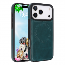 iPhone 17 Pro Magnetic Case - Vegan Leather Shockproof MagSafe Cover Dark Green iPhone 17 Pro Magnetic Case - Vegan Leather Shockproof MagSafe Cover Dark Green