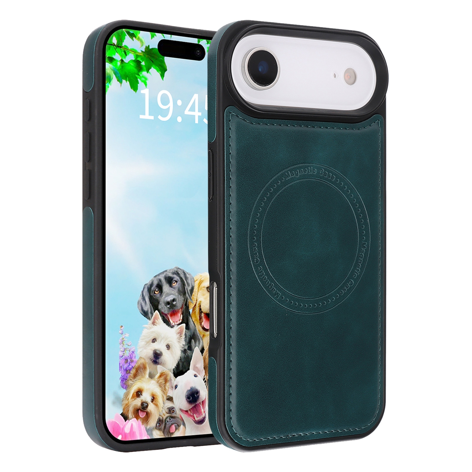 iPhone Air Magnetic Case – Vegan Leather Shockproof MagSafe Cover Dark Green