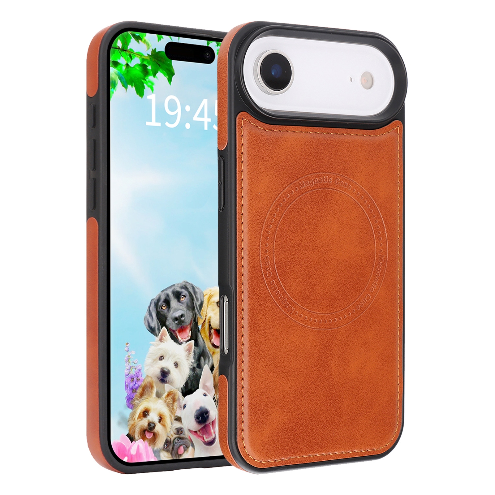 iPhone Air Magnetic Case – Vegan Leather Shockproof MagSafe Cover Light Brown