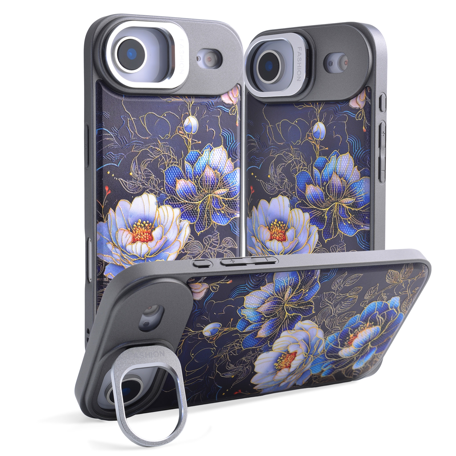 iPhone17 Air Blue Background Gilded Floral Magnetic Case, Blue