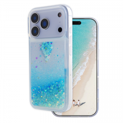 Light Blue Luminous iPhone 17 Pro Max Case - Glow Liquid with Flowing Glitter
