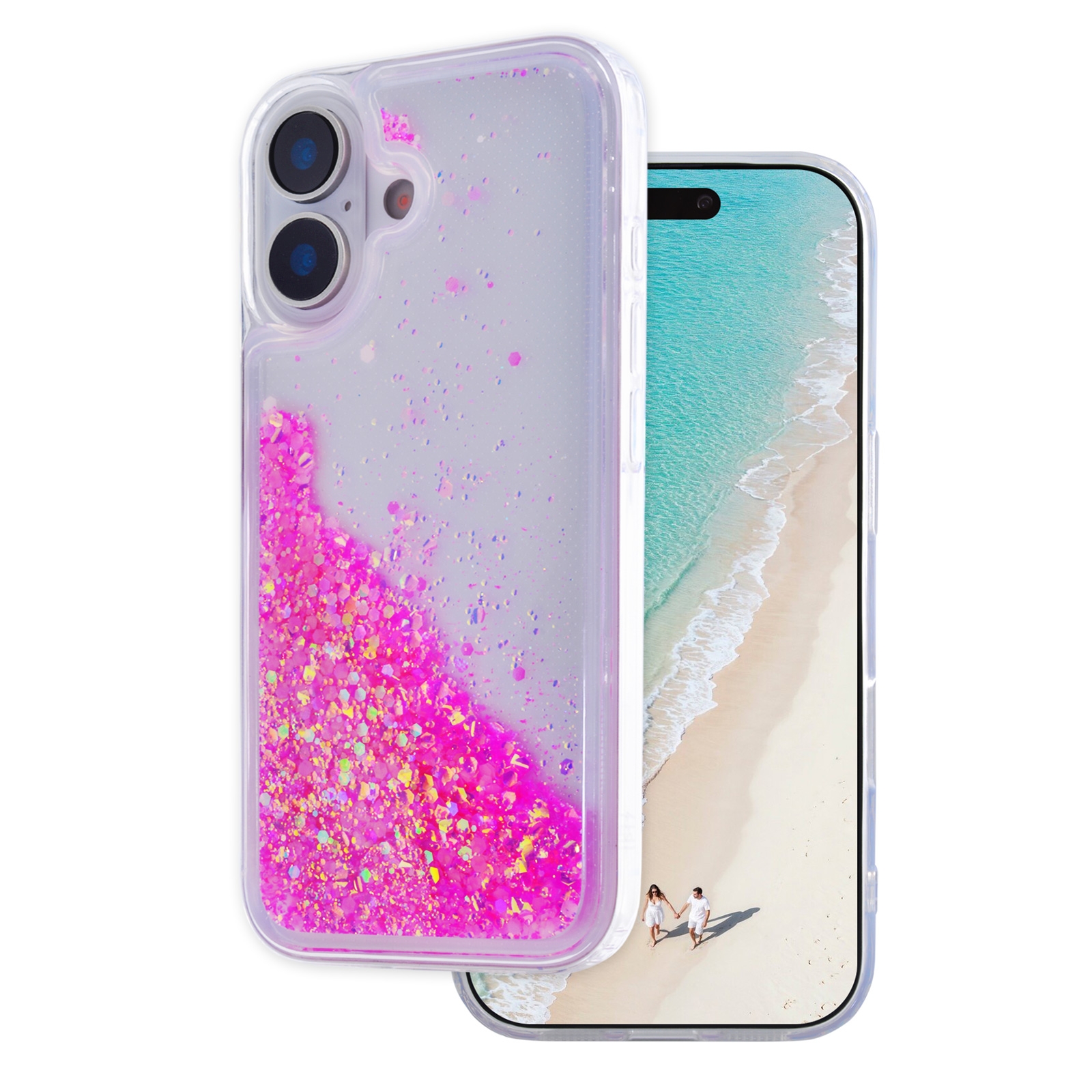Pink Luminous iPhone 17 Case - Glow Liquid with Flowing Glitter