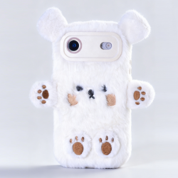 White Plush Silicone Bear Phone Case for iPhone Air – Soft Furry Cute Protective Cover white furry bear smartphone case