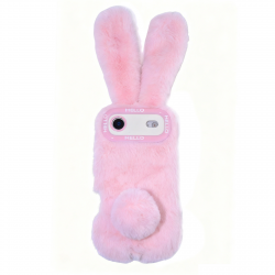 Pink Plush Silicone Bunny with Tail Phone Case for iPhone Air – Soft Furry Cute Protective Cover cute bunny phone case pink