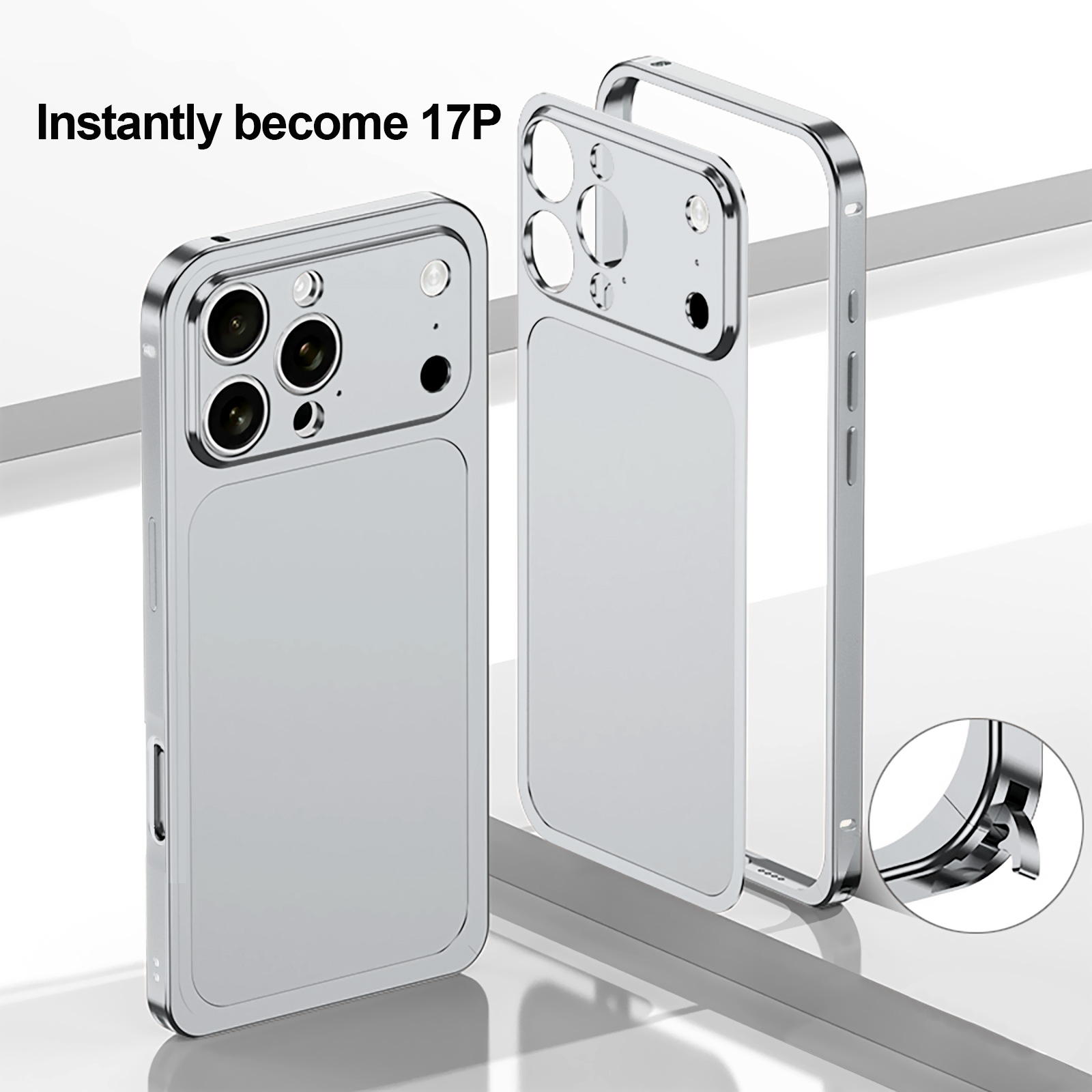 Silver iPhone 16 Pro to 17 Pro conversion case