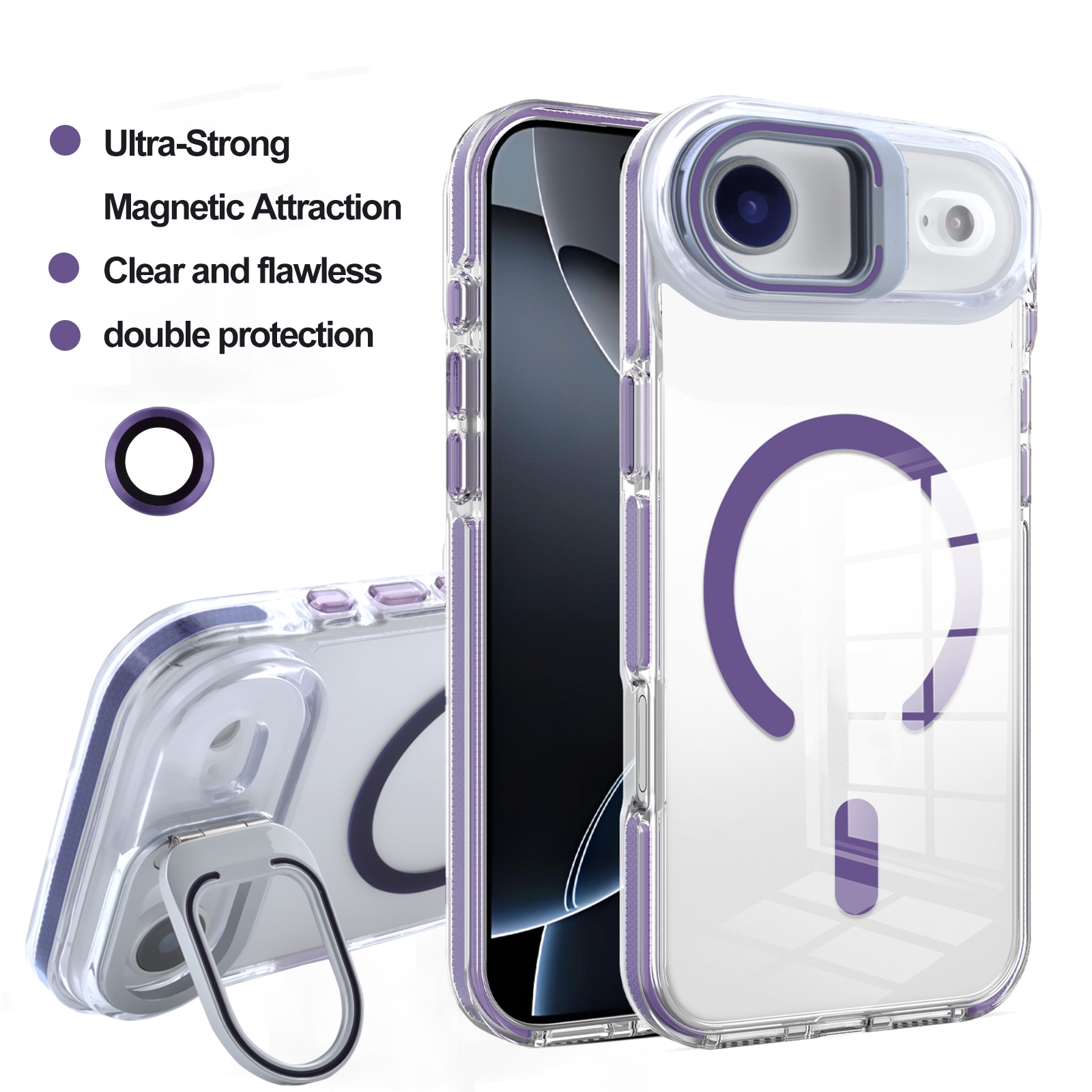 Purple iPhone 17 Air case with foldable kickstand