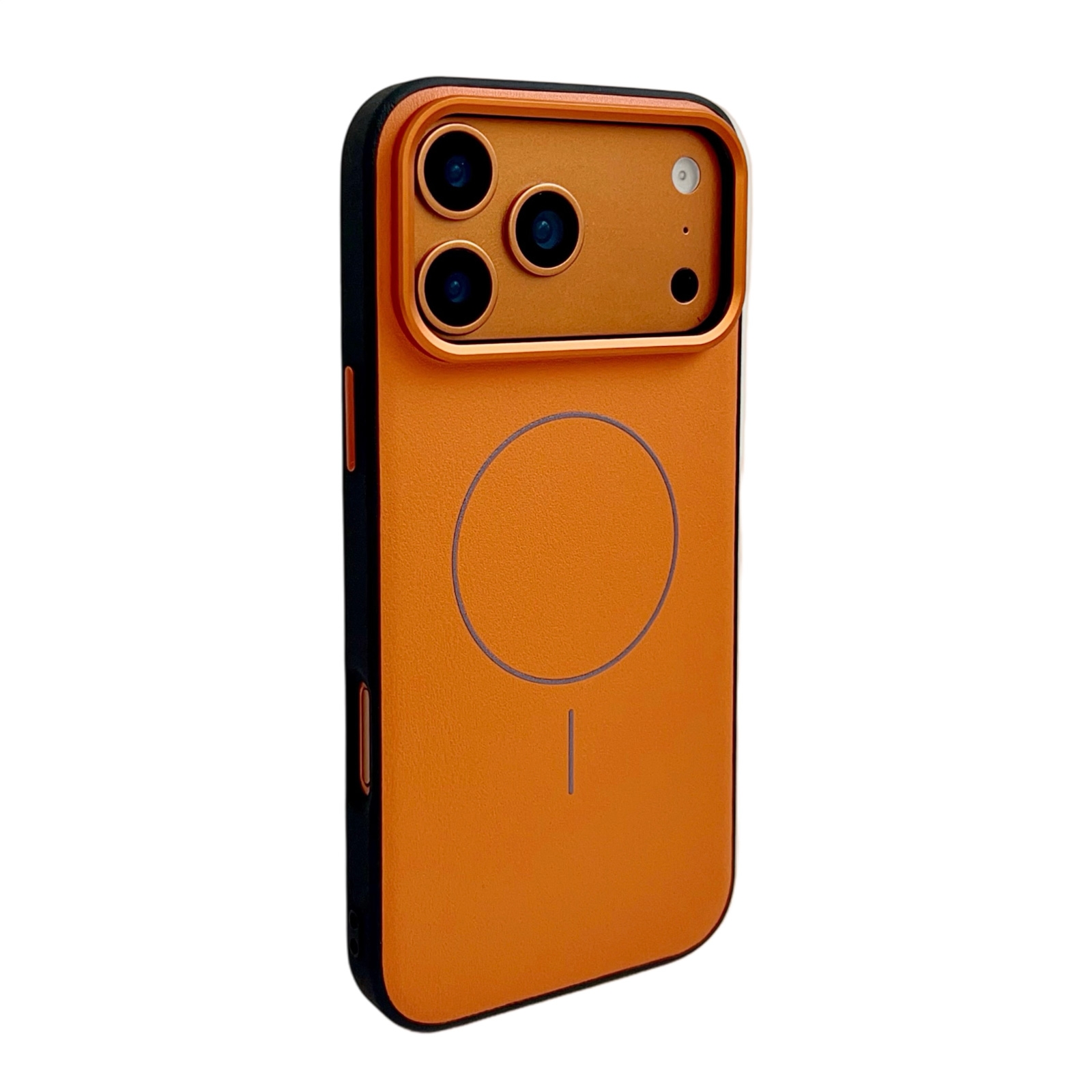 MagSafe iPhone 17 Pro Max Case with PU Leather Back - Orange