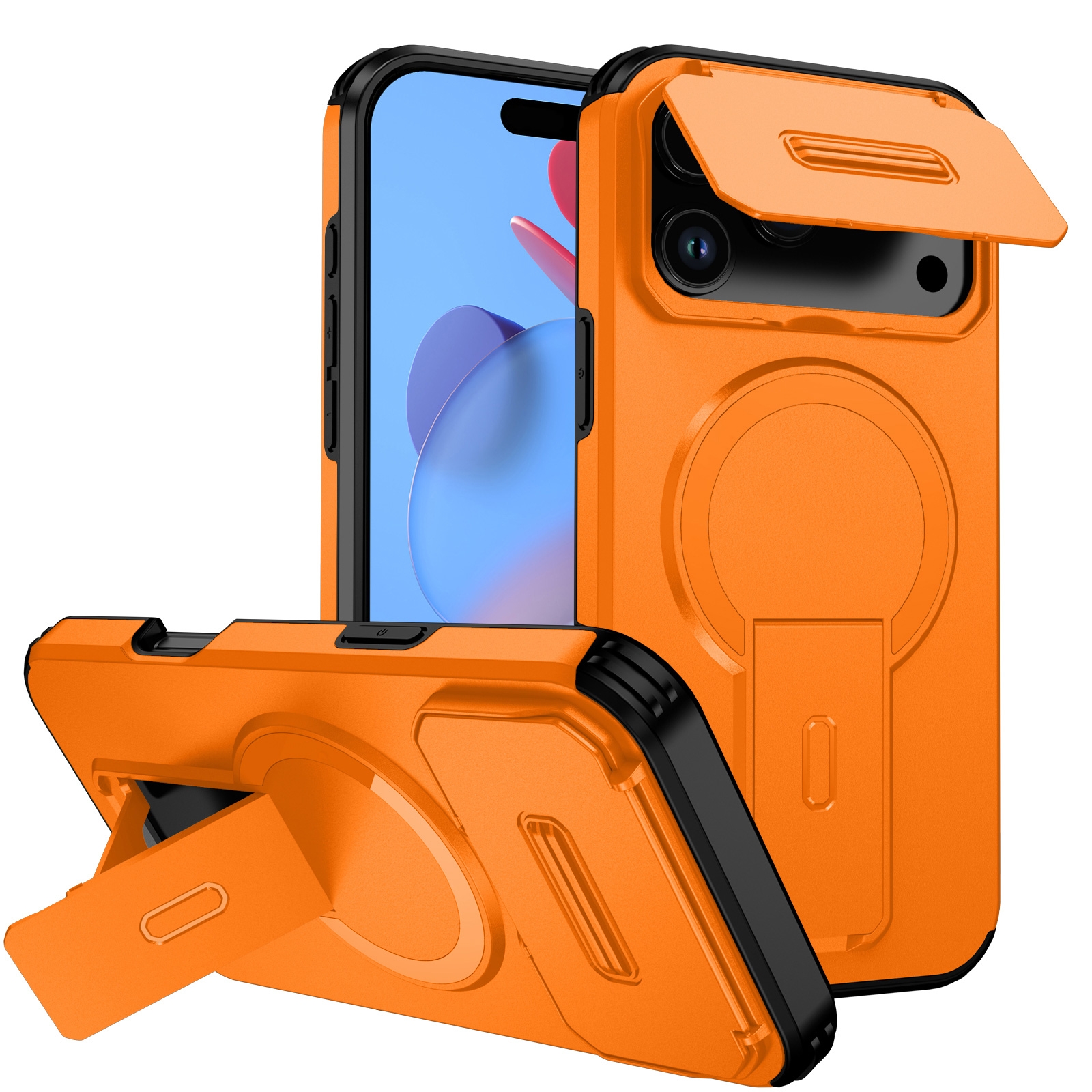 iPhone 17 Pro Max Hidden Kickstand Armor Design Protective Case, Orange