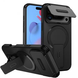  iPhone 17 Pro Hidden Kickstand Armor Design Protective Case, Black