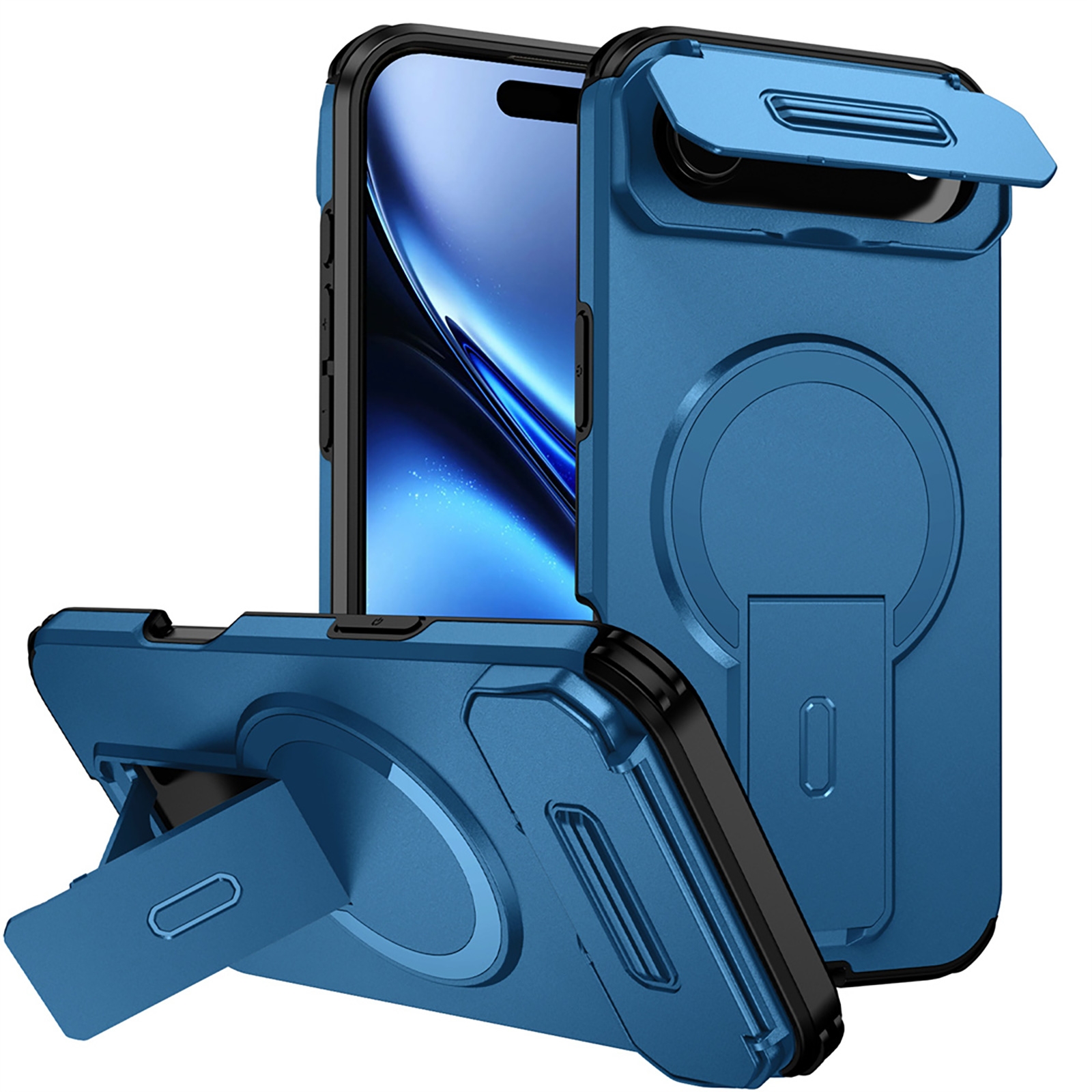 iPhone Air Hidden Kickstand Armor Design Protective Case, Dark Blue