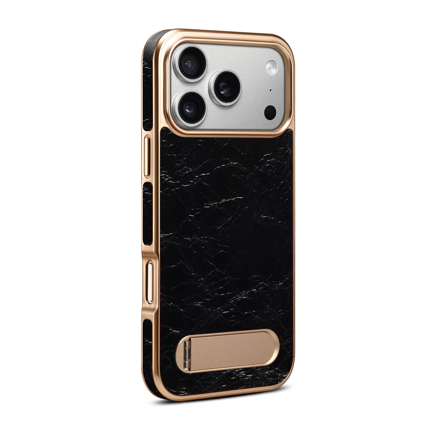 Top-Grain Leather Single-Stand Electroplated Case for iPhone 17 Pro Max, Black