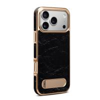  Top-Grain Leather Single-Stand Electroplated Case for iPhone 17 Pro Max, Black