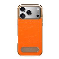  Top-Grain Leather Single-Stand Electroplated Case for iPhone 17 Pro Max, Orange