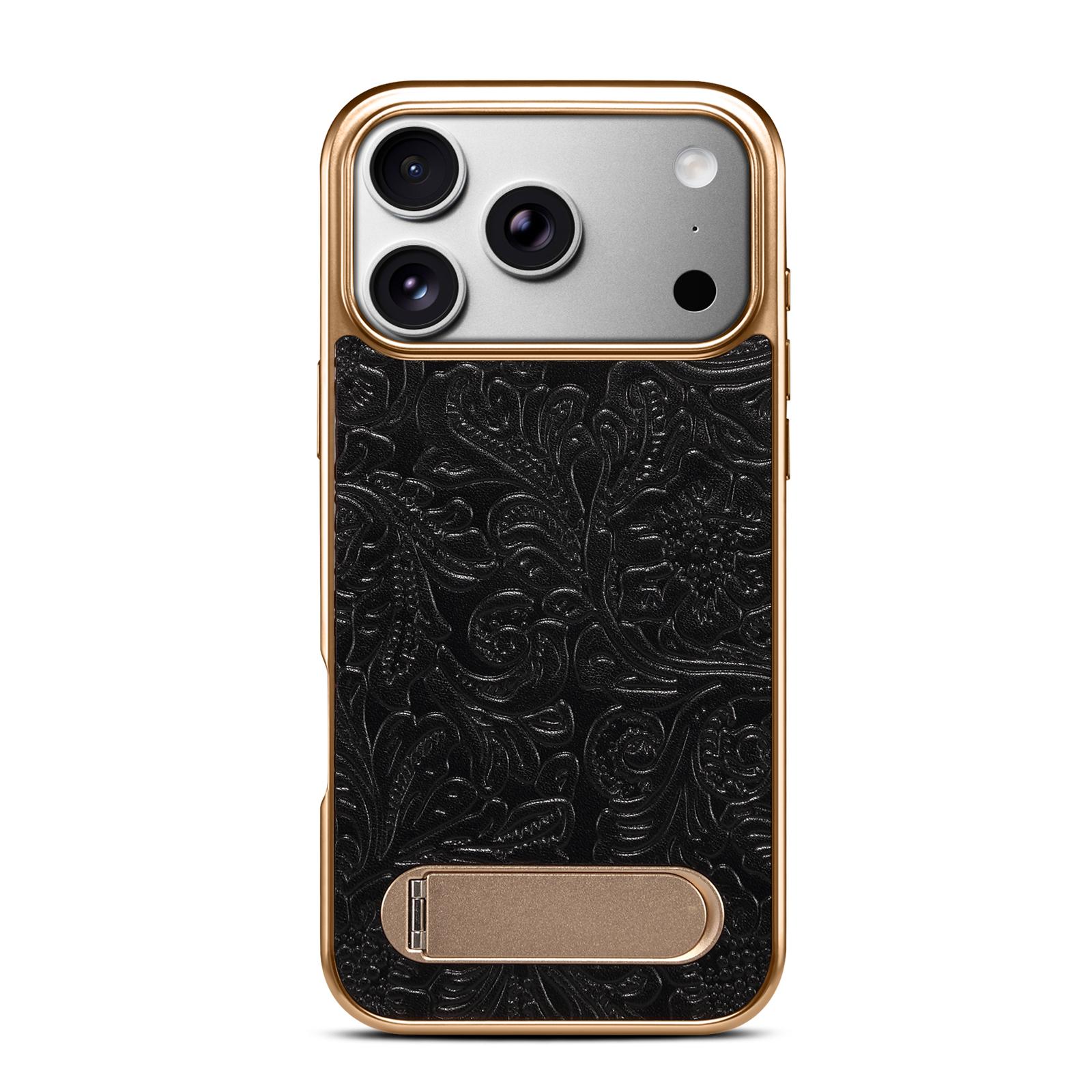 Retro Tang-style Flower Single-Stand Electroplated Case for iPhone 17 Pro Max, Black