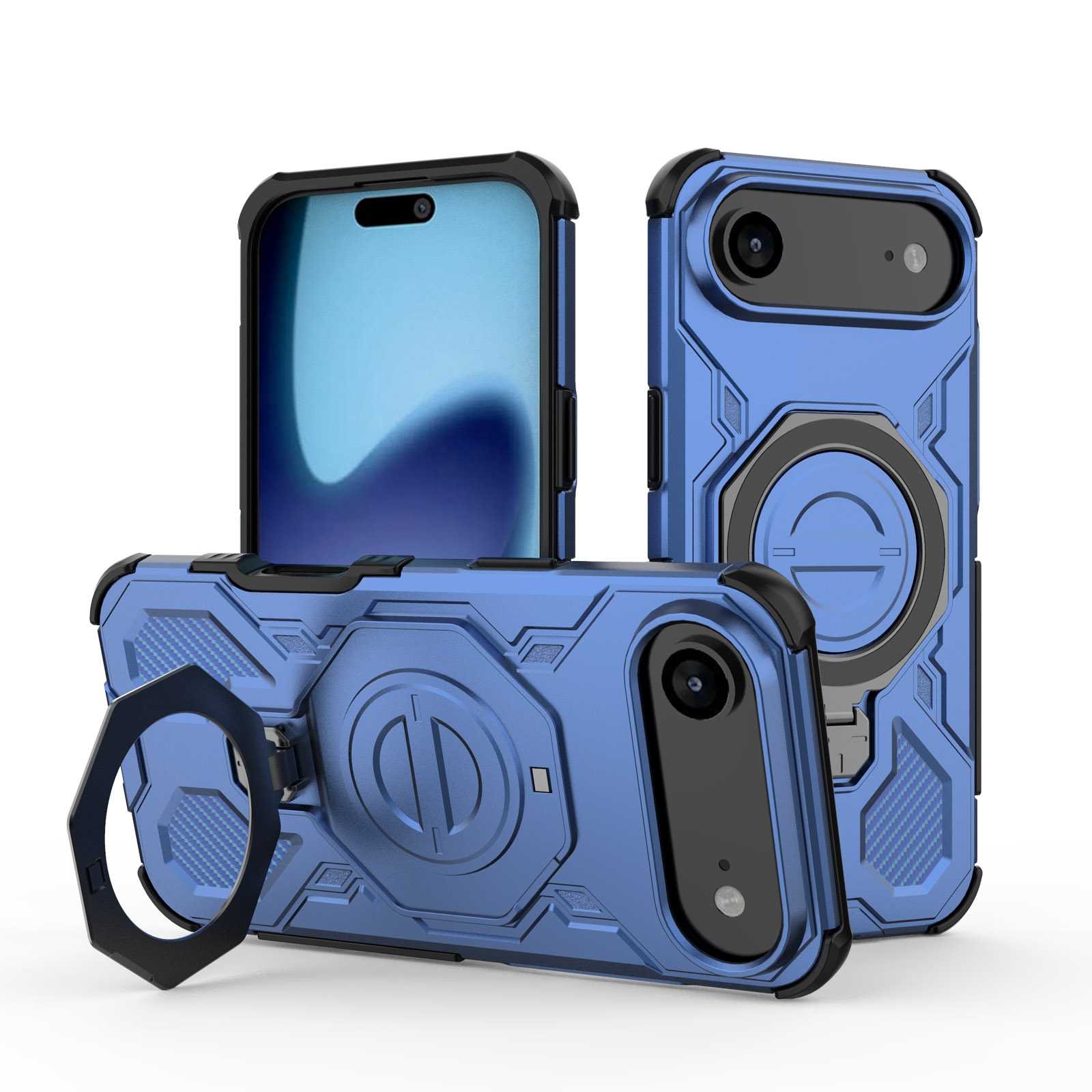 360 Rotation Kickstand Magnetic iPhone Air Case - Airbag Shockproof Metal Stand, Blue