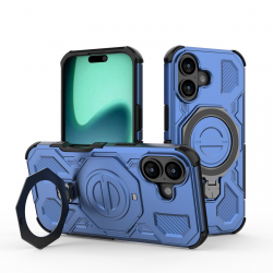 360 Rotation Kickstand Magnetic iPhone 17 Case - Airbag Shockproof Metal Stand, Blue 360 Rotation Kickstand Magnetic iPhone 17 Case - Airbag Shockproof Metal Stand, Blue