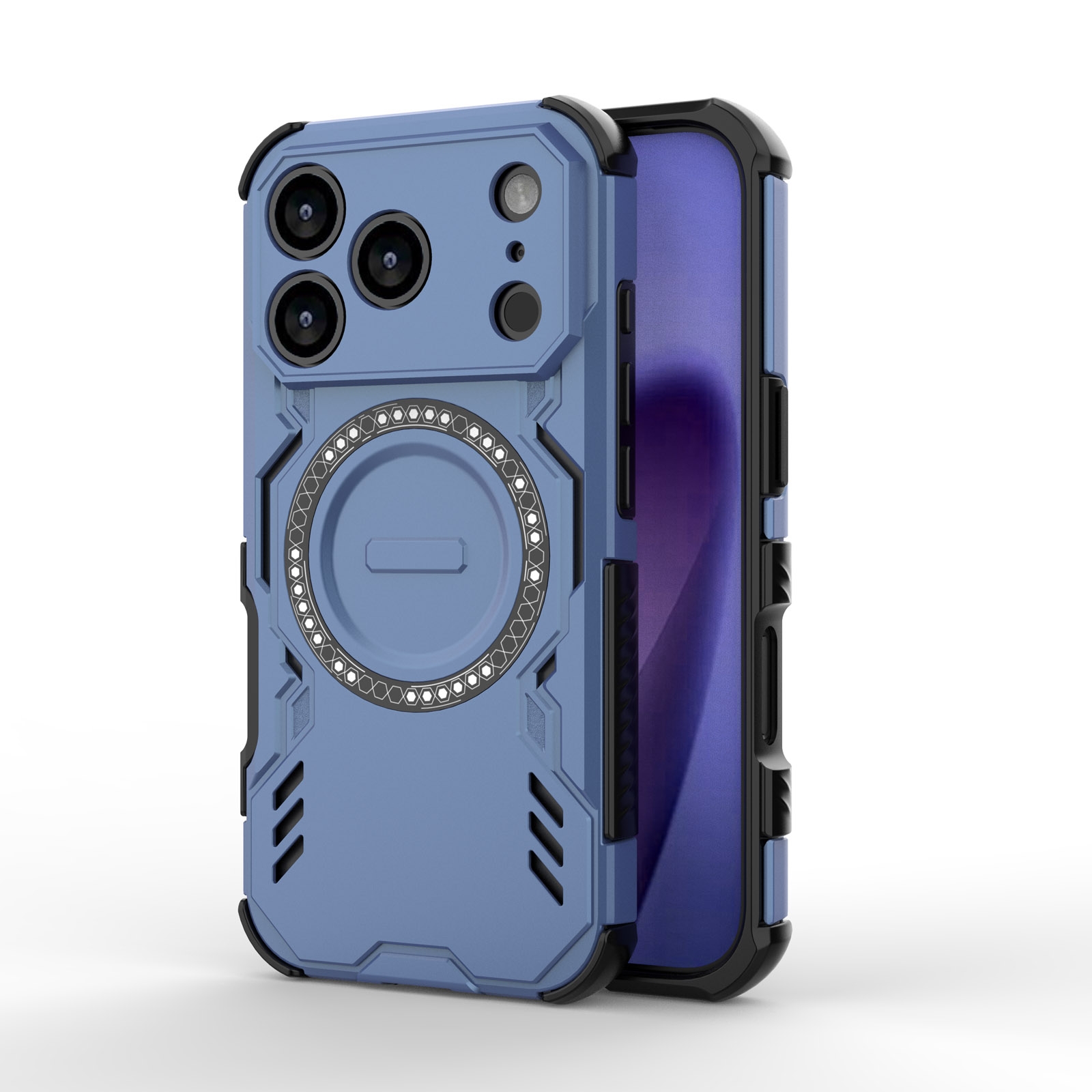 Corner Airbag Shockproof Magnetic iPhone 17 Pro Max Case - Enhanced Cooling Ventilation, Blue