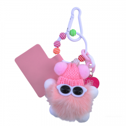  Cute Coal Ball Keychain - Fluffy Phone Charm, Pink - Pink Ball