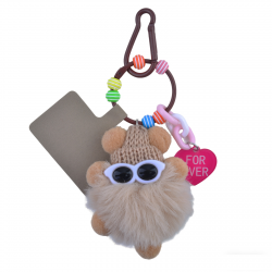  Cute Coal Ball Keychain - Fluffy Phone Charm, Khaki