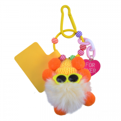  Cute Coal Ball Keychain - Fluffy Phone Charm, White - Orange Ball