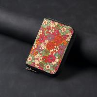  Cork Floral Printed N52 Magnetic RFID Blocking Zipper Card Holder, Red