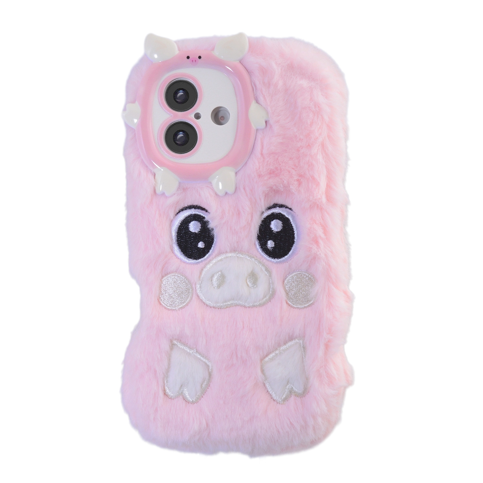 Pink Pig Plush Silicone Phone Case for iPhone 16 – Soft Cute Protective Cover