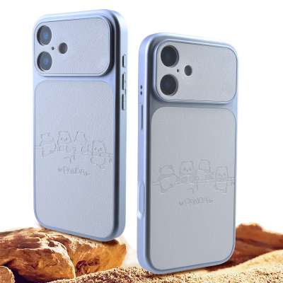  Cute Panda Leather Pattern Back iPhone 17 Case - TPU Shockproof Phone Cover, White