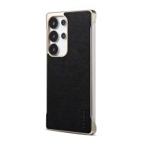  Calf Pattern Genuine Cowhide Leather Frameless Magnetic Case for Samsung Galaxy S25 Ultra, Black