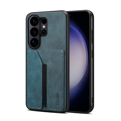  Retro Faux Leather Texture Case with Card Holder for S26 Ultra, Blue