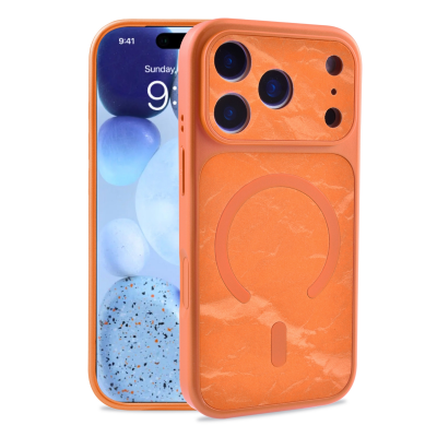  Oil-Spray Snow Mountain Pattern Case for iPhone 17 Pro, Orange