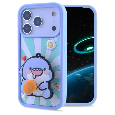  3D Fat Shark with Chicken Drumstick for iPhone 17 Pro - Soft Silicone cover with Rotatable Kickstand, Light Blue