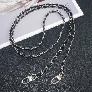  Vintage-Inspired PU Leather Woven Phone Chain, Black - Silver