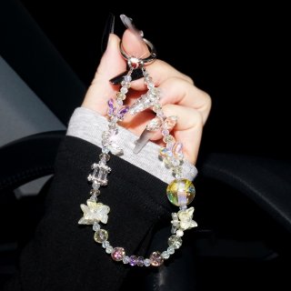 Elegant Butterfly Flower Artificial Crystal Phone Wrist Strap, Yellow