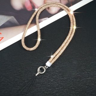  Premium Full Rhinestone Lanyard - 0.6cm Diameter Phone Neck Strap, Champagne Gold