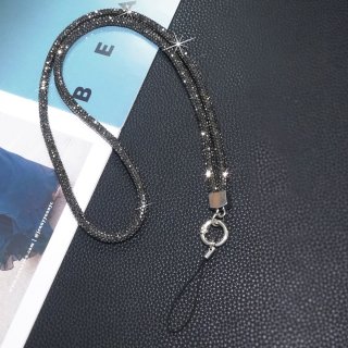  Premium Full Rhinestone Lanyard - 0.6cm Diameter Phone Neck Strap, Gray