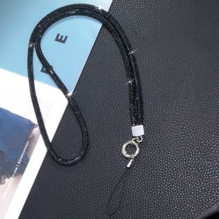  Premium Full Rhinestone Lanyard - 0.6cm Diameter Phone Neck Strap, Black