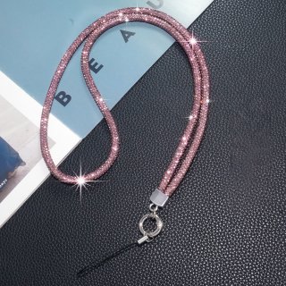  Premium Full Rhinestone Lanyard - 0.6cm Diameter Phone Neck Strap, Pink