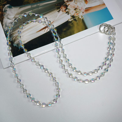  Artificial Crystal Beaded Crossbody Phone Lanyard, Colorful - Shiny