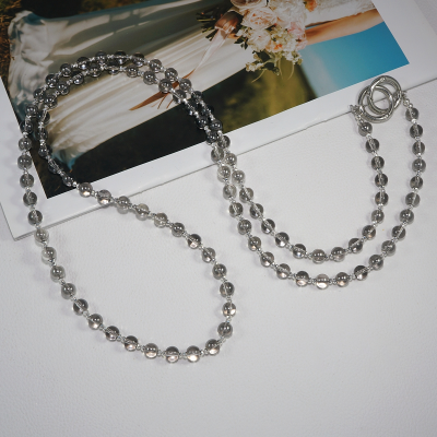  Artificial Crystal Beaded Crossbody Phone Lanyard, Gray