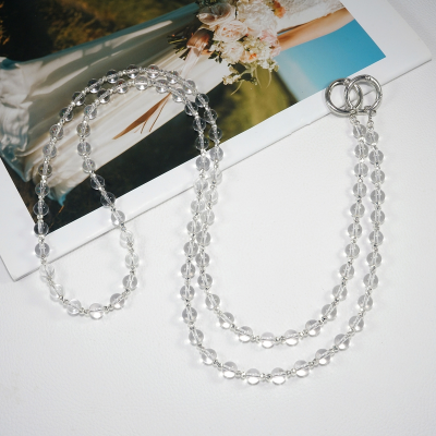  Artificial Crystal Beaded Crossbody Phone Lanyard, White