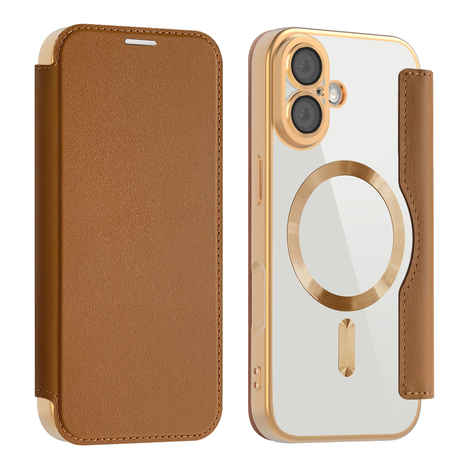 Premium Business PU Folio Case for iPhone 17, Brown