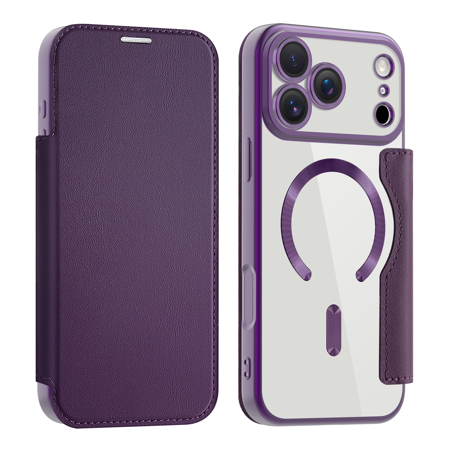 Premium Business PU Folio Case for iPhone 17 Pro Max, Purple