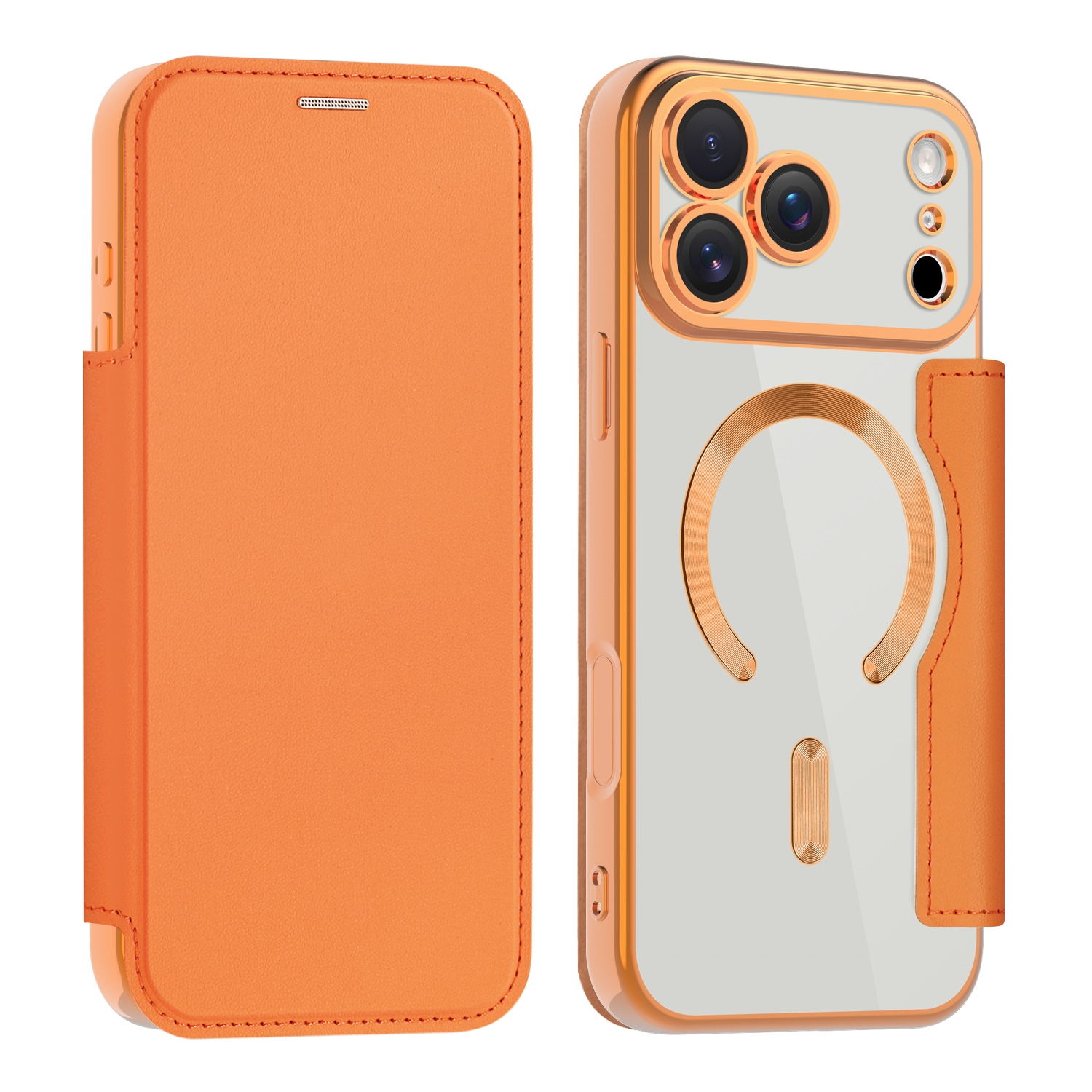 Premium Business PU Folio Case for iPhone 17 Pro Max, Orange