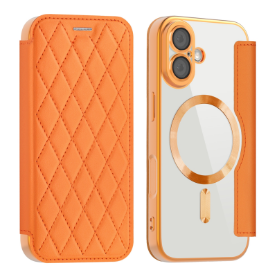  Quilted Diamond Pattern PU Case for iPhone 17 Case, Orange