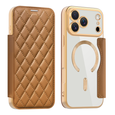  Quilted Diamond Pattern PU Case for iPhone 17 Pro Case, Brown