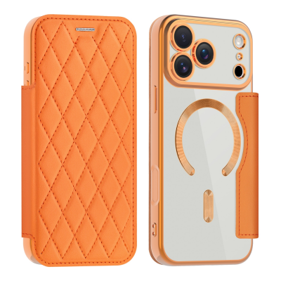  Quilted Diamond Pattern PU Case for iPhone 17 Pro Max Case, Orange