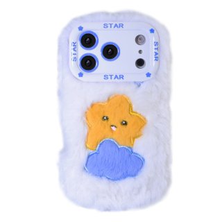 White Cloud Star Plush Silicone Phone Case for iPhone 17 Pro – Soft Cute Protective Cover